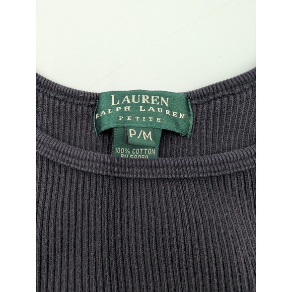 Lauren‎ Ralph Lauren Petite Ribbed Tank Top Black P M 100 Cotton - Picture 3 of 12